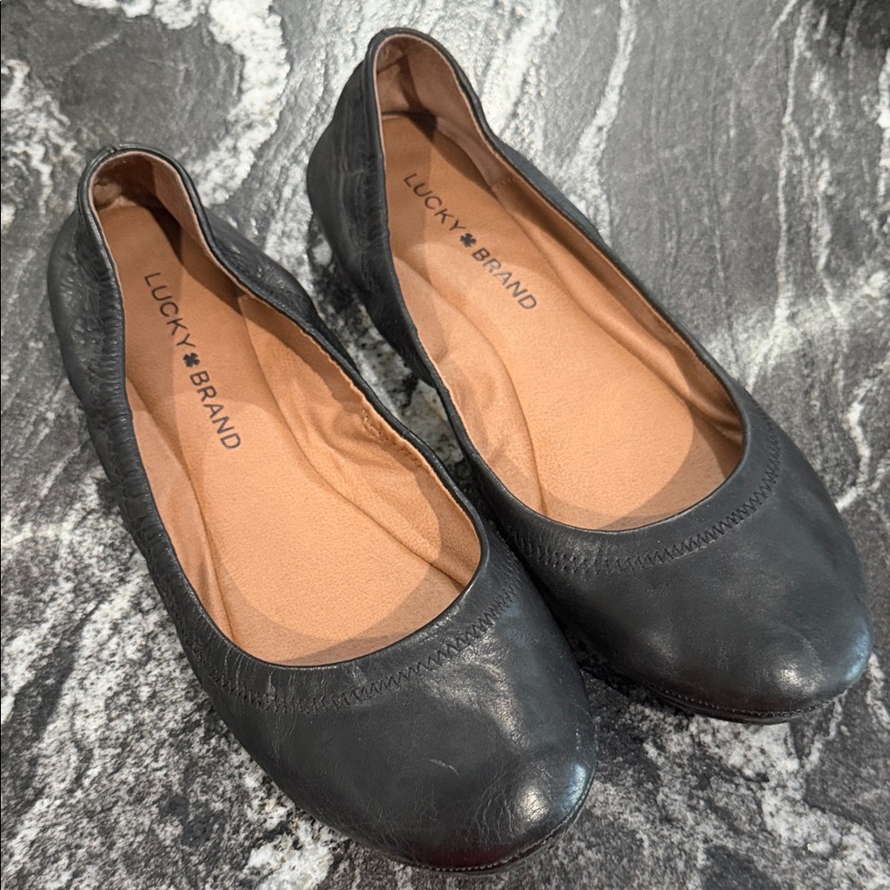 Lucky Brand Black Leather Slip-On Ballet Flats